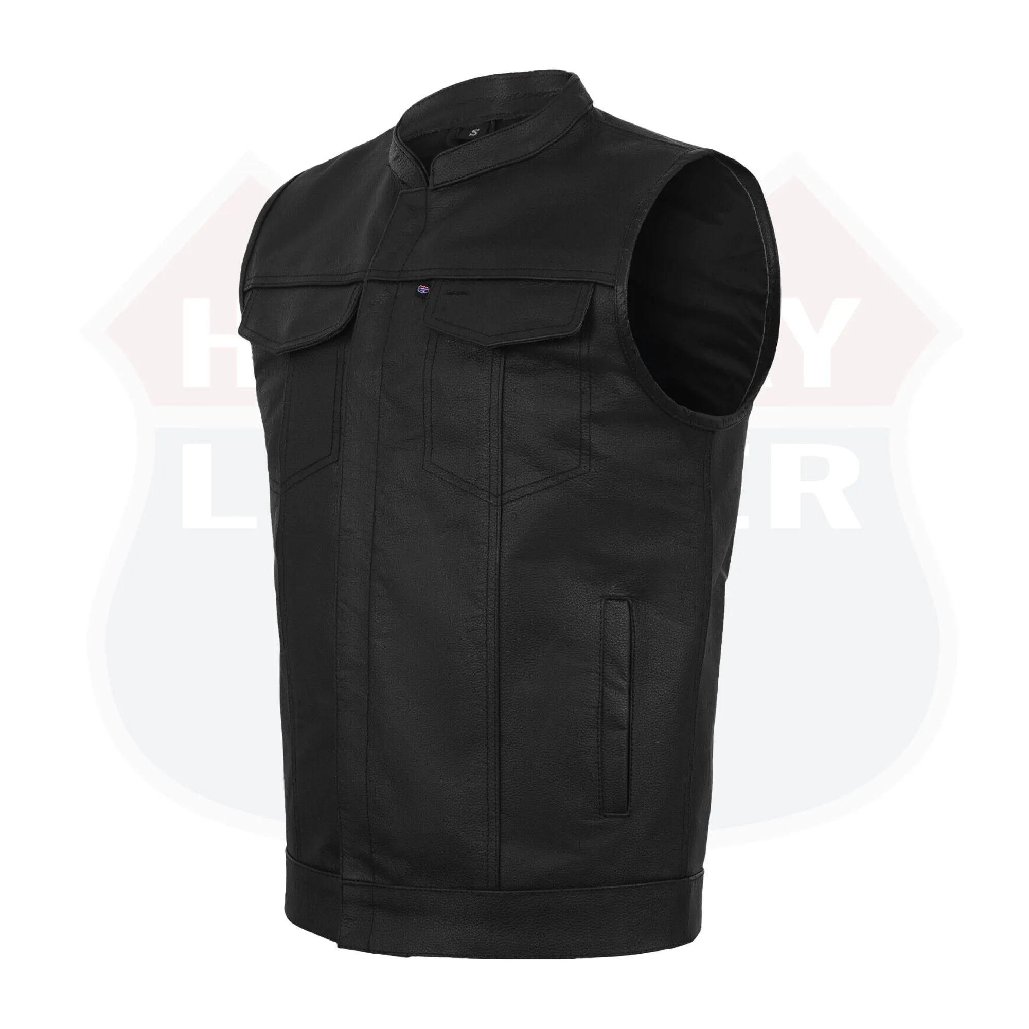 BLACK HL11689SPT Black SOA Men's Leather Vest Anarchy Motorcycle Biker Club Concealed Carry Outlaws SPT